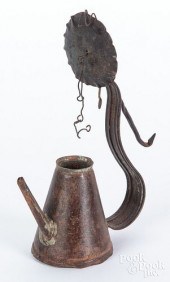 UNUSUAL TIN FAT LAMP, 19TH C.U