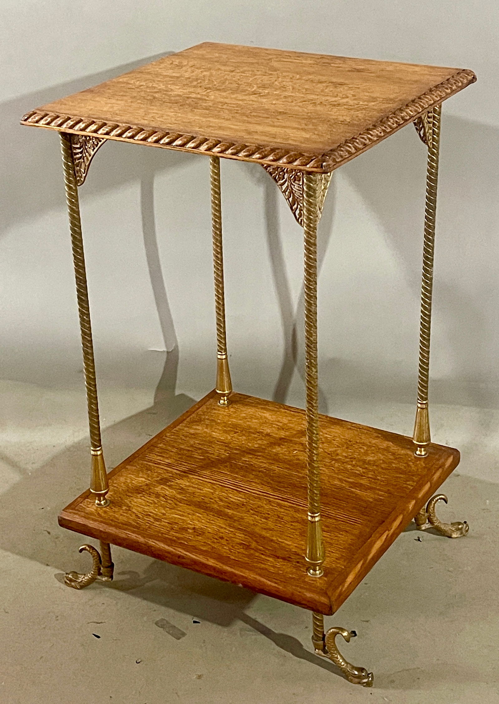 UNUSUAL VICTORIAN OAK & BRASS TWO