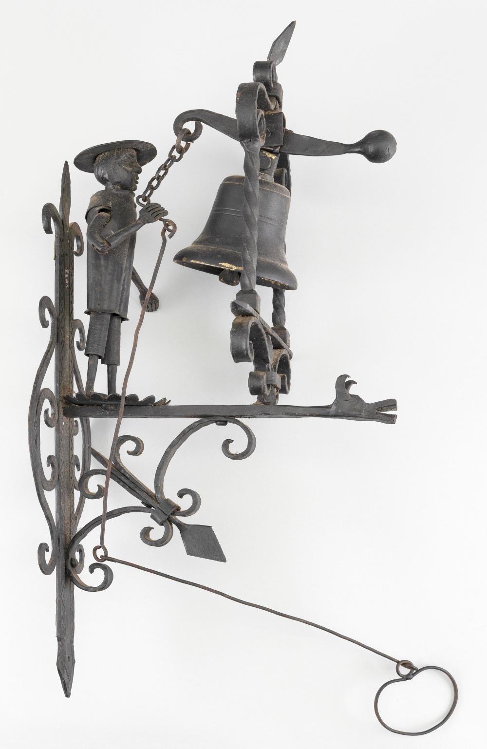 UNUSUAL WROUGHT IRON FIGURAL BELL