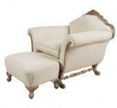 UPHOLSTERED ARMCHAIR AND OTTOM