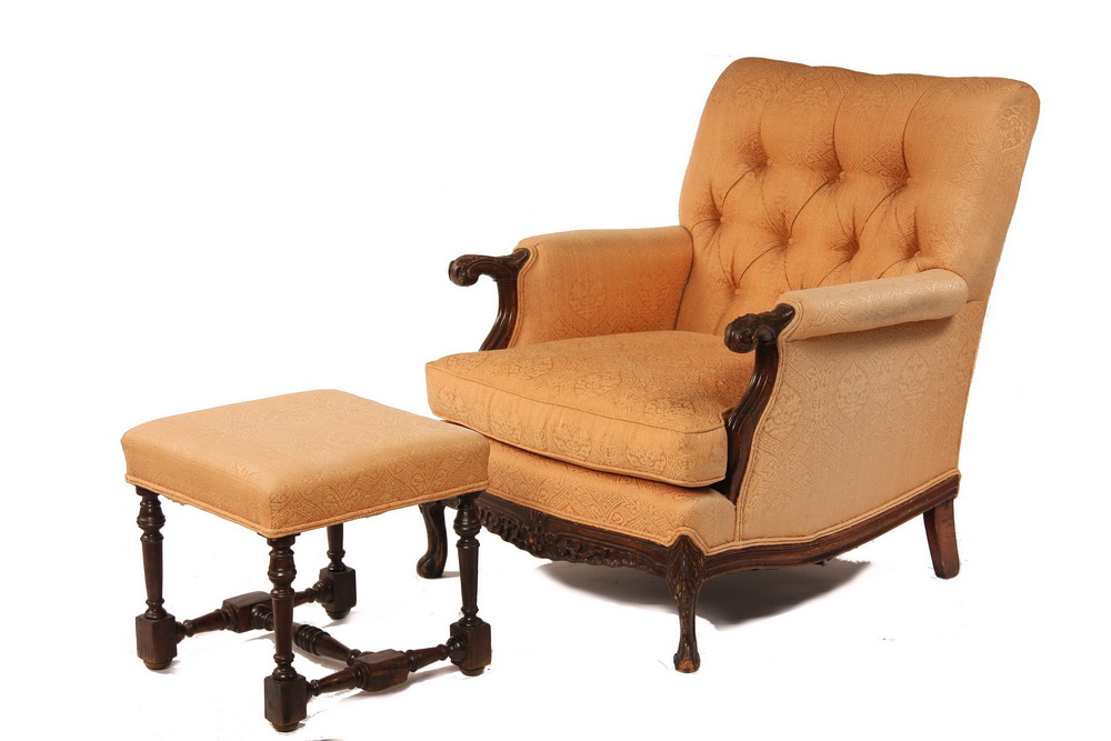 UPHOLSTERED ARMCHAIR & OTTOMAN -