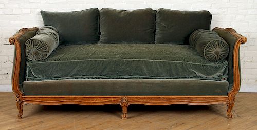 UPHOLSTERED FRENCH WALNUT DAY BED