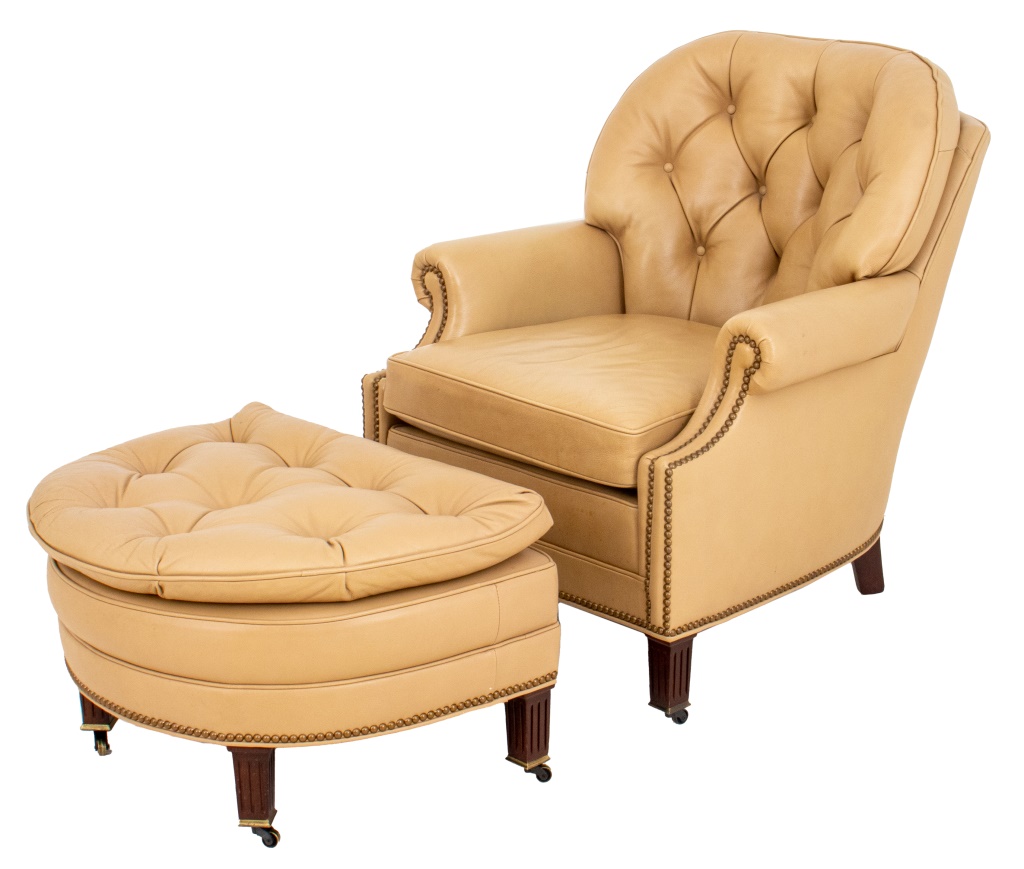 UPHOLSTERED LEATHER ARM CHAIR AND