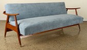 UPHOLSTERED OAK OPEN ARM SOFA