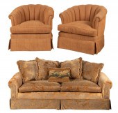 UPHOLSTERED SOFA AND TWO ARMCH