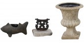 Urn form planters, boot scrape