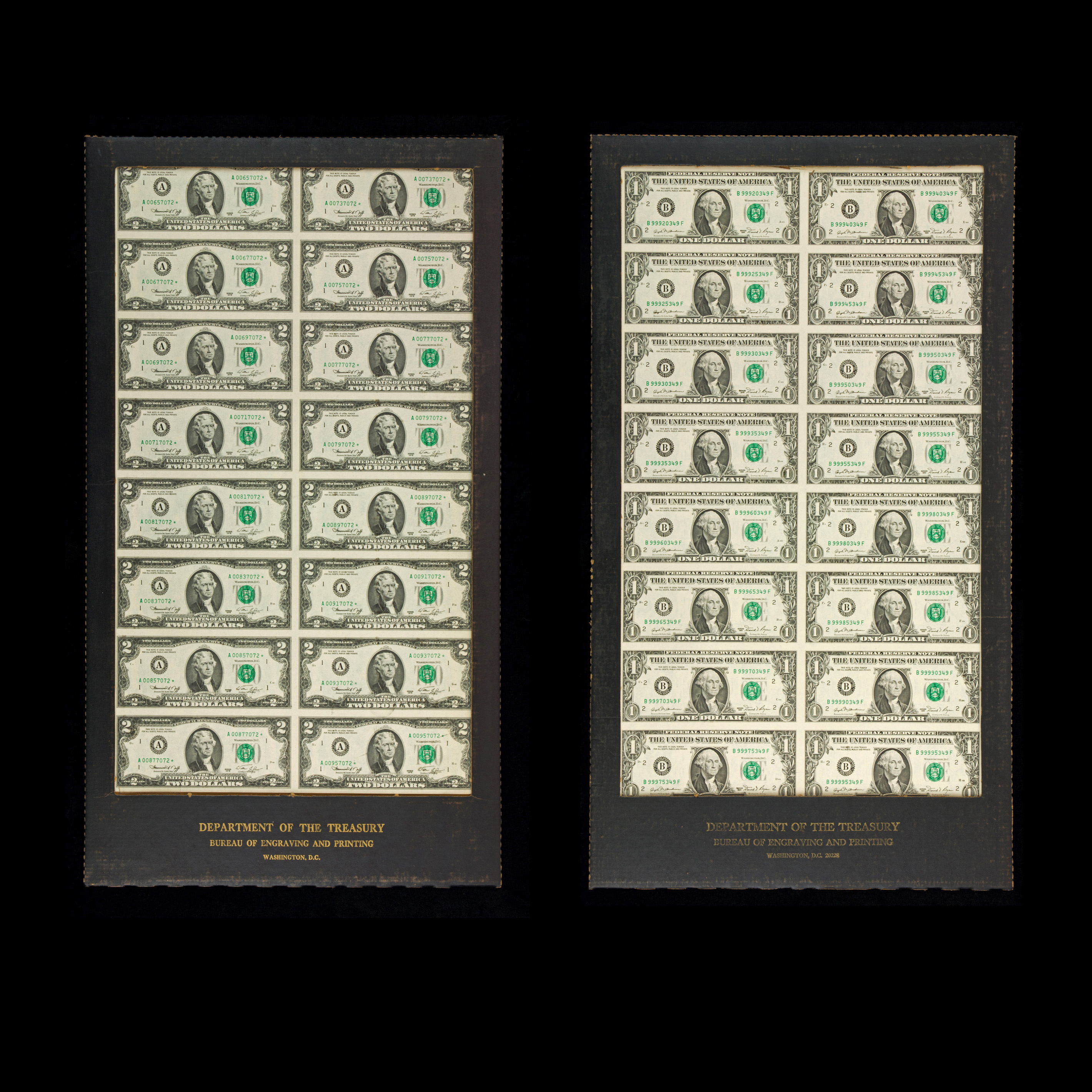 US $1 AND $2 UNCUT SHEETS US $1 and