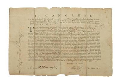 U.S. 1778 privateer license,