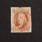 U.S. 1847 SCOTT #1 5 CENT RED
