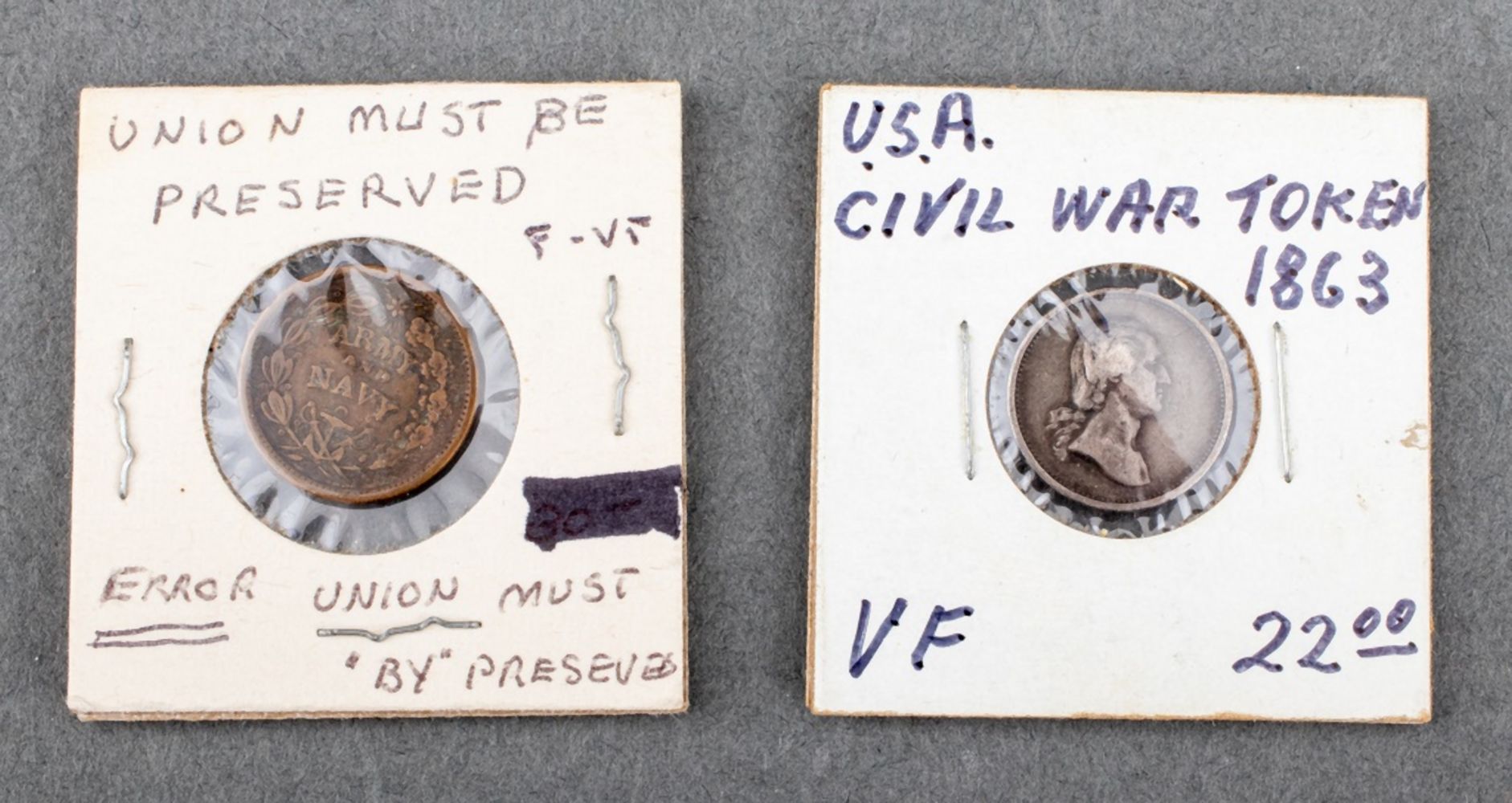 U.S. CIVIL WAR TOKEN COINS, 2