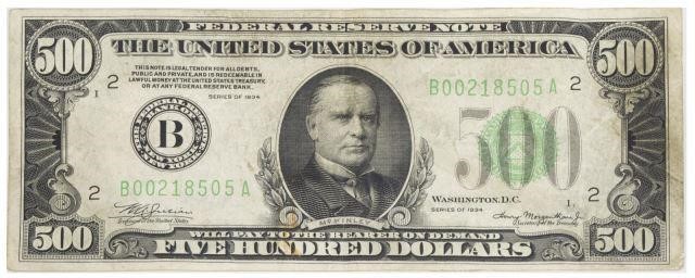 U.S. FEDERAL RESERVE NOTE $500,