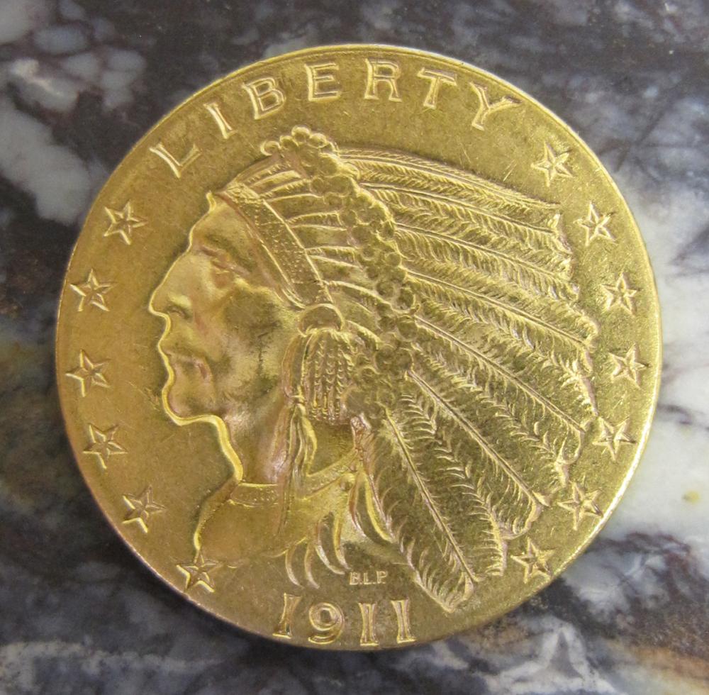 U.S. GOLD COIN, $2.5 INDIAN HEAD,