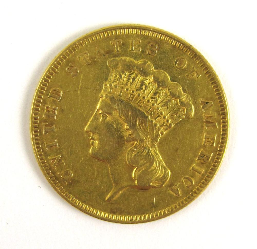 U.S. THREE DOLLAR GOLD COIN,