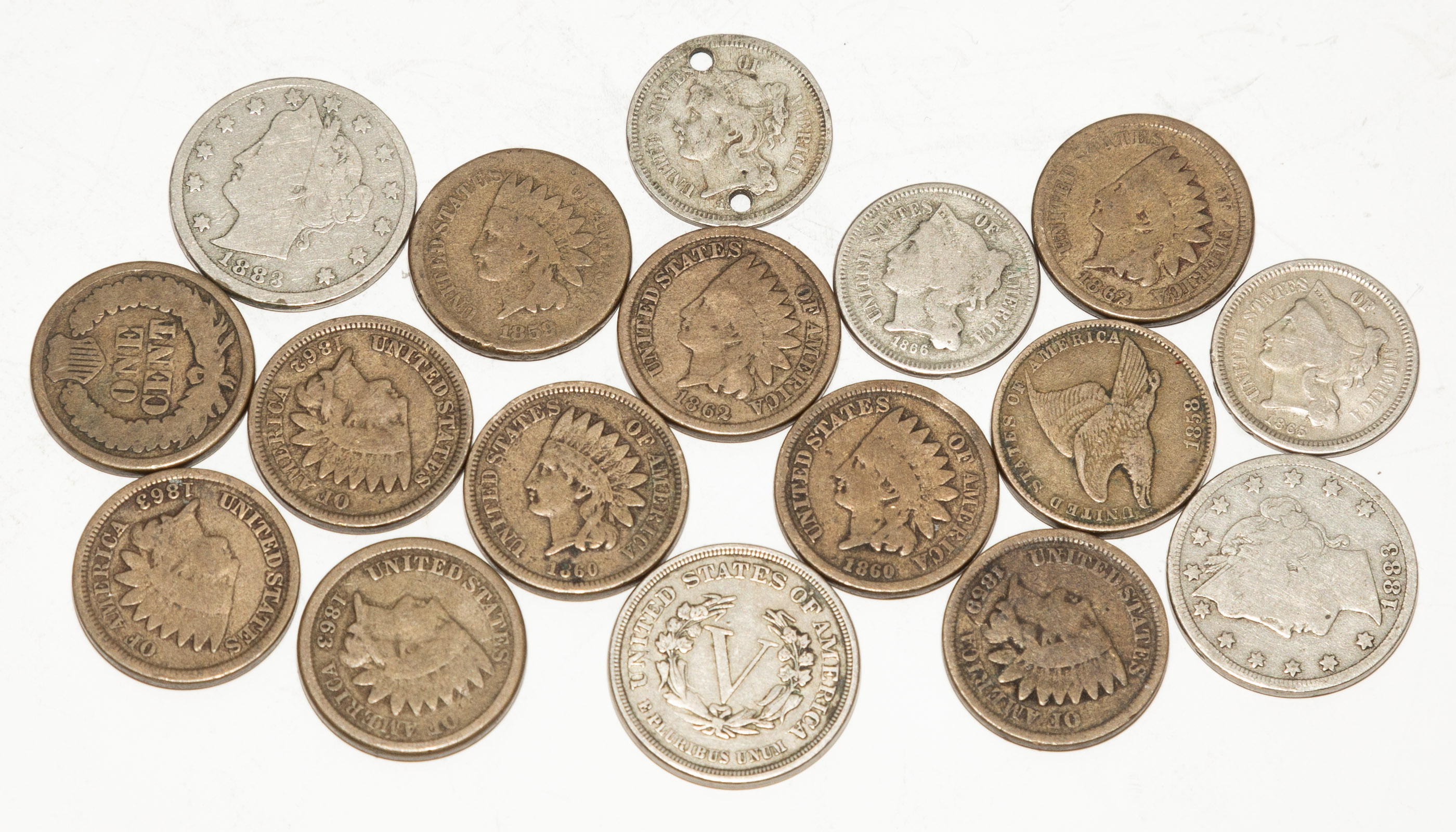 US TYPE COINS 11 CN INDIAN, 3C