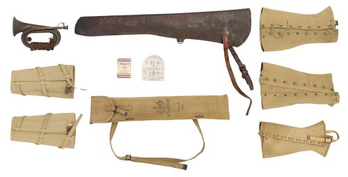 U.S WWI ITEMS, BUGLE, SIGNAL FLAGS,