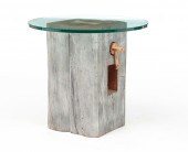 USABLE ART LOGJAM END TABLE. D