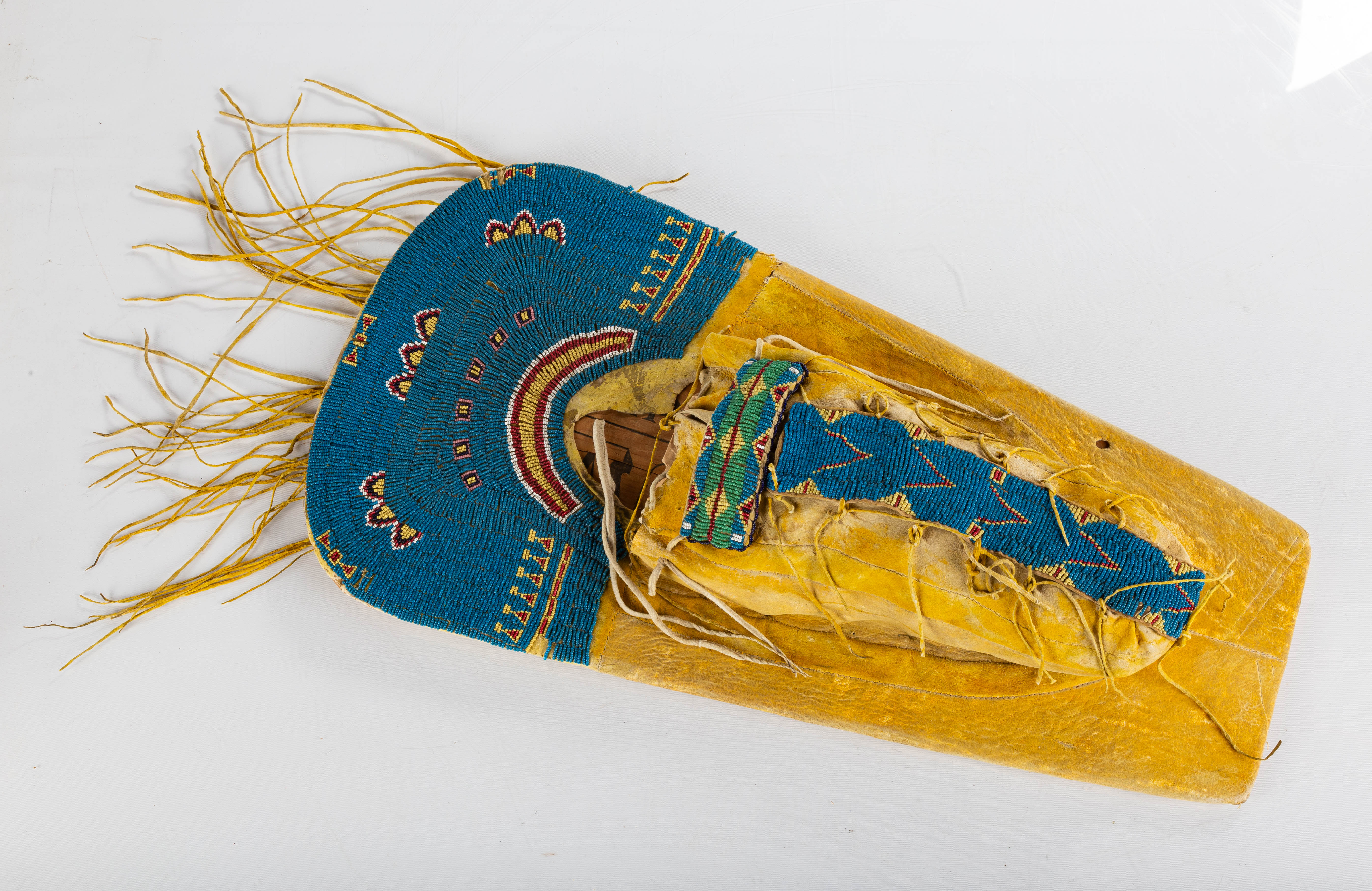 UTE TRIBE BEADED HIDE DOLL CRADLE
