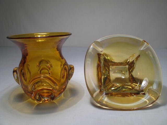 Val St. Lambert amber art glass