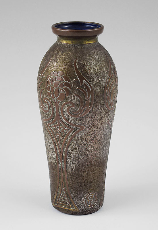 VAL ST LAMBERT COPPER OVERLAY VASE: