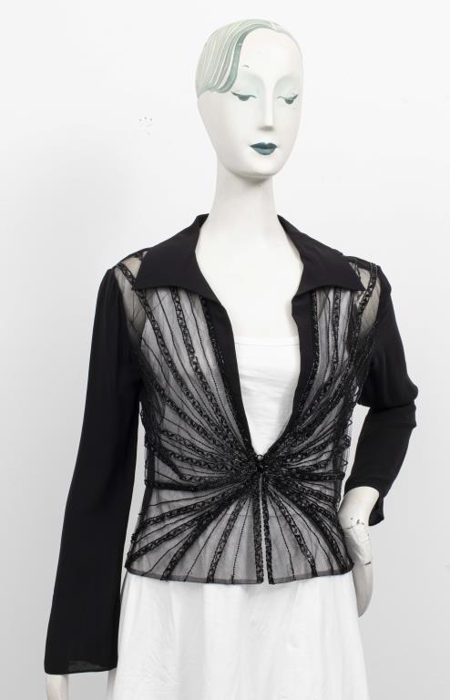 VALENTINO BLACK BEADED SHEER BLOUSE