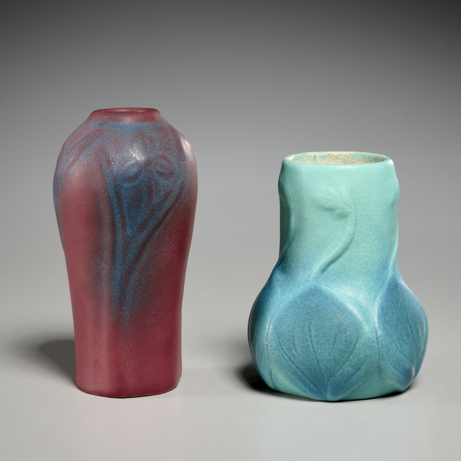 VAN BRIGGLE, (2) CABINET VASES c