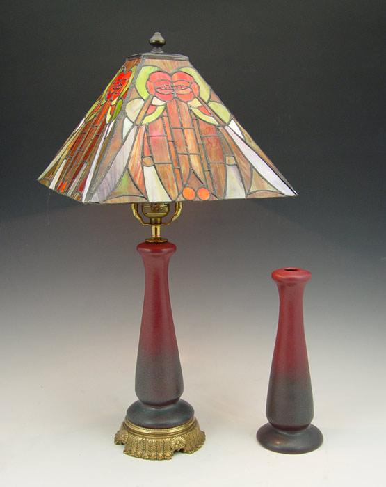 VAN BRIGGLE POTTERY LAMP AND