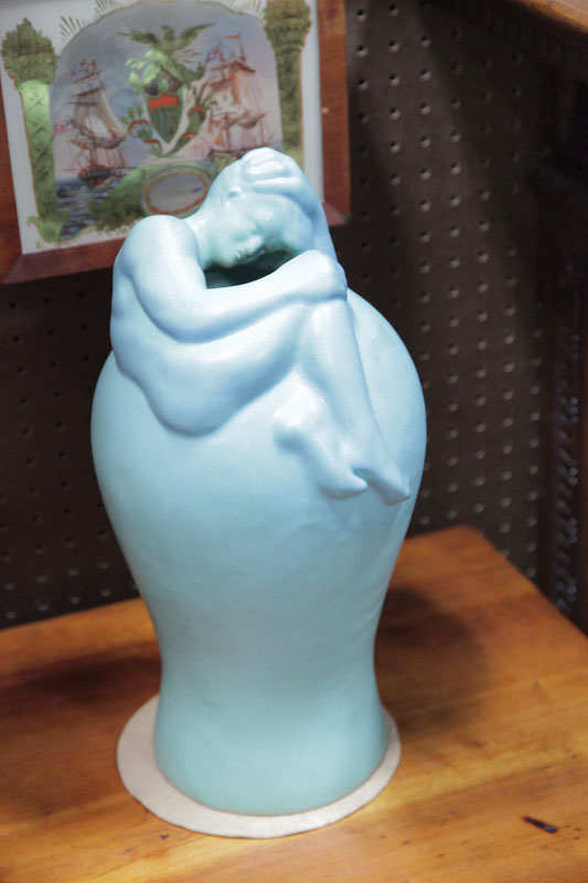 VAN BRIGGLE VASE. Blue  mat glaze