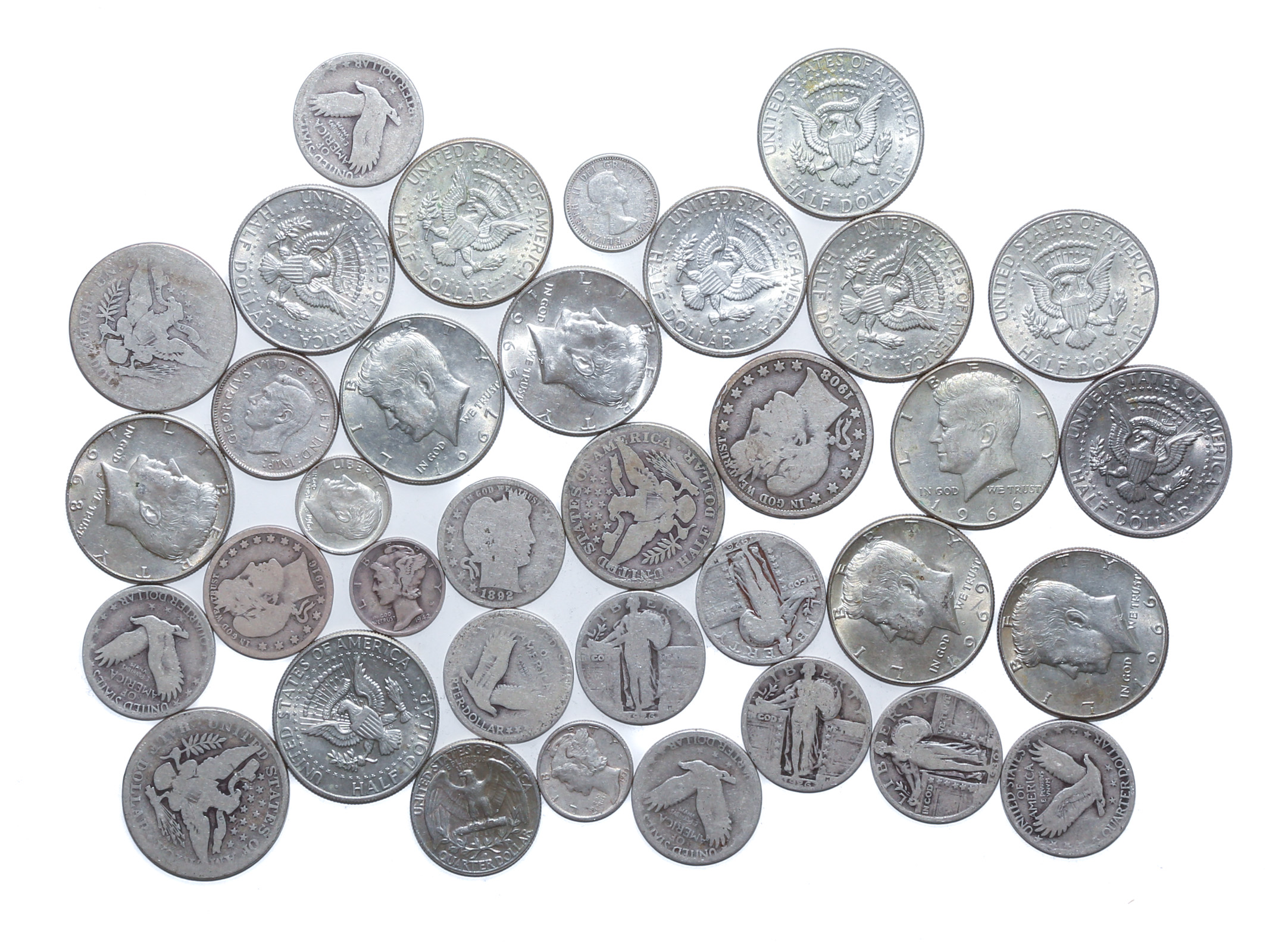 VARIETY OF SILVER COINS 14- 40% JFK