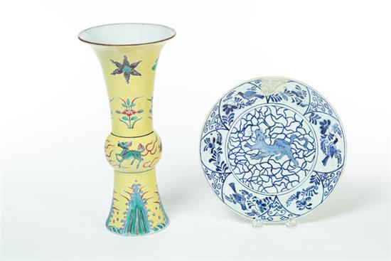 VASE AND DELFT PLATE.  China 