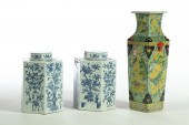 VASE AND PAIR OF TEA CANISTERS
