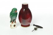 VASE  OWL FIGURE AND CORKSCREW