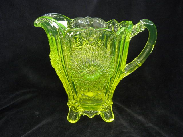 Vaseline Art Glass Pitcher 8''