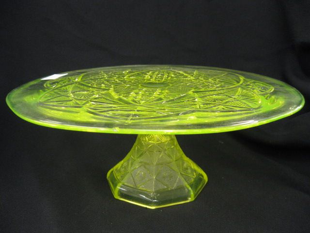 Vaseline Glass Cake Stand ornate