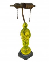 VASELINE GLASS QUAN YIN LAMP: