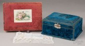 VELVET COVERED SEWING BOX WITH