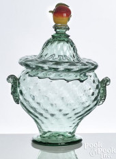 VENETIAN AQUA GLASS SUGAR BOWL