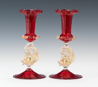 Venetian Glass Dolphin Candlesticks
