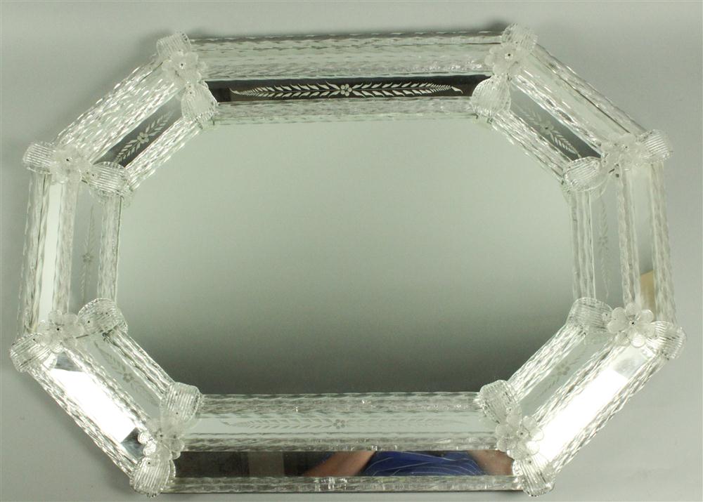 VENETIAN GLASS ETCHED MIRROR having