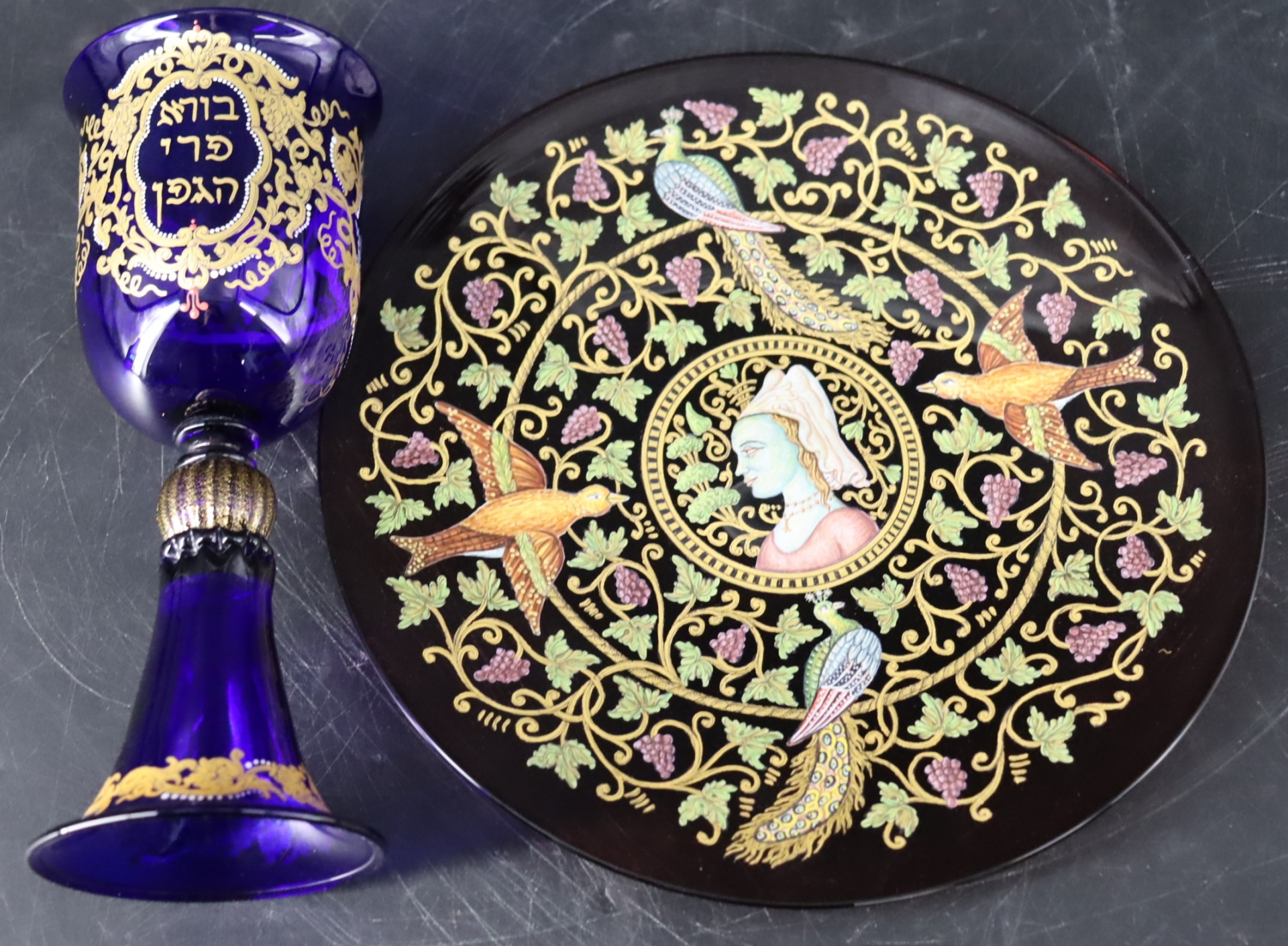VENETIAN GLASS KIDDUSH CUP & PLATE.