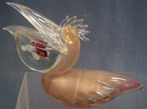 Venetian glass pelican with small
