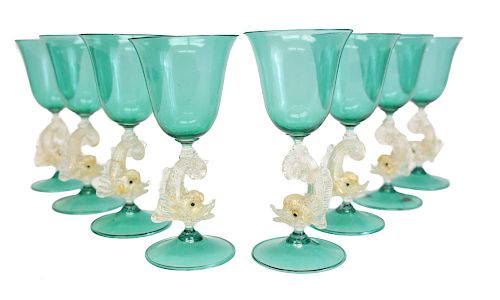 VENETIAN GREEN WINE ART GLASSES8