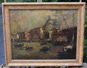 VENETIAN HARBOR SCENE, OIL ON