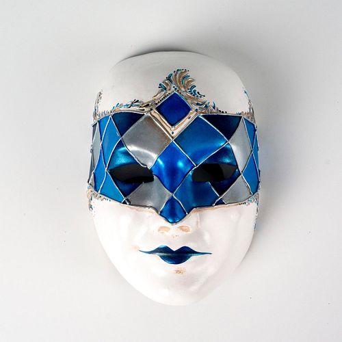 VENETIAN MASK, BLUE CHECKED