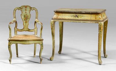 Venetian rococo desk, chair: desk