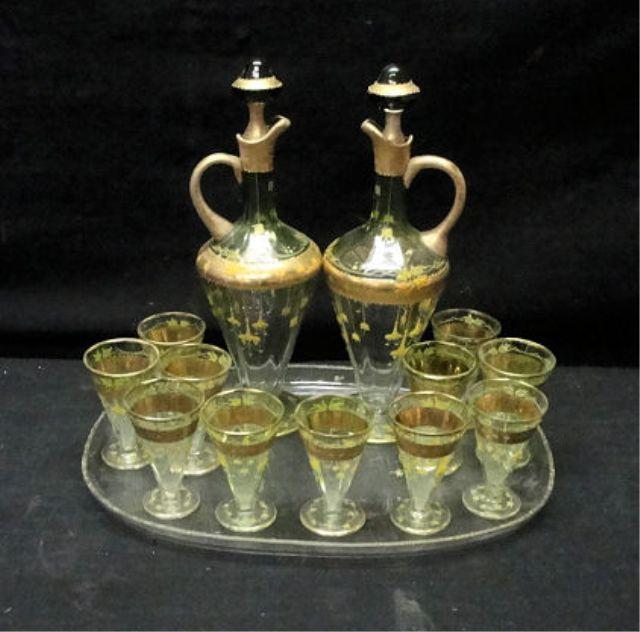Venetian Style Glass Cordial Set. 2