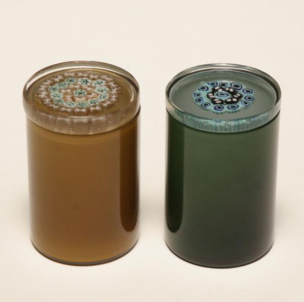 Venini Murrine glass jars. Green