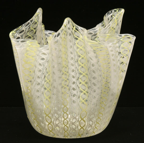 Venini yellow and white latticino
