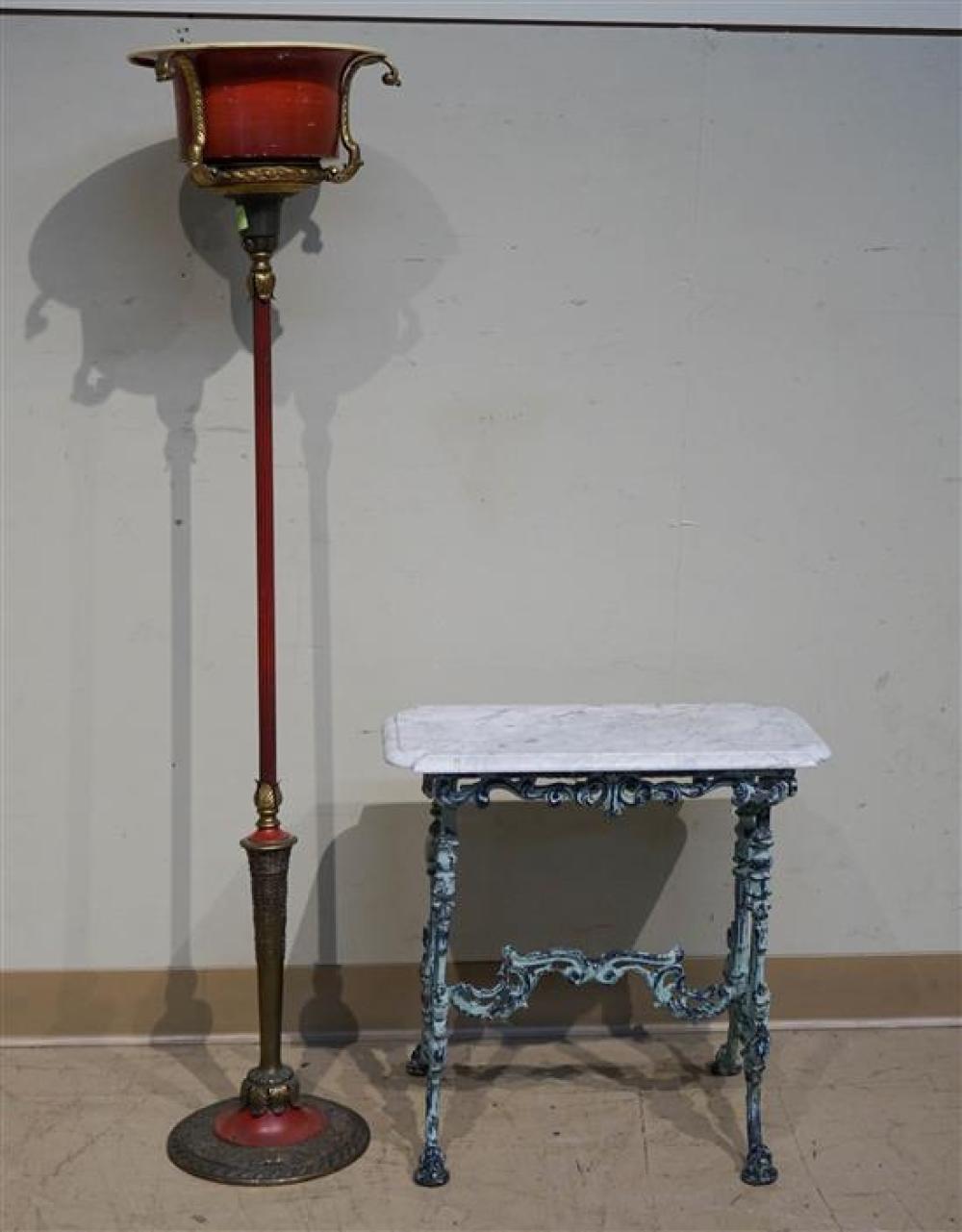 VERDIGRIS METAL AND FAUX MARBLE TOP