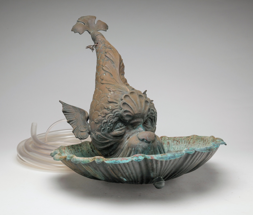 VERDIGRIS METAL WALL FOUNTAIN.