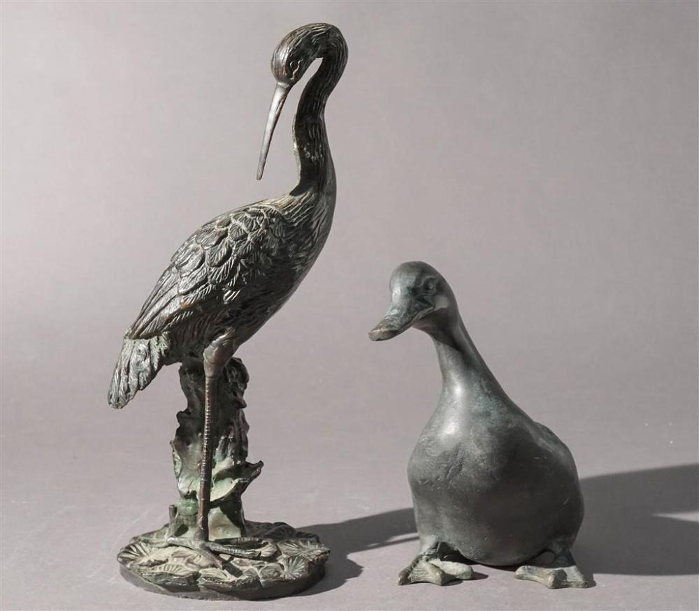VERDIGRISED BRONZE FIGURE OF A DUCK